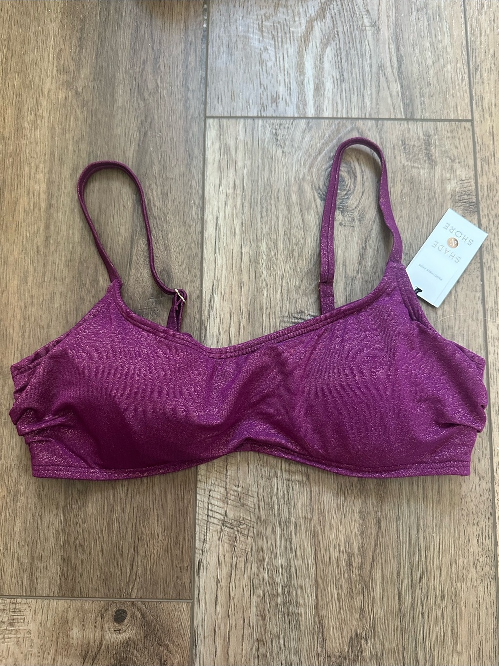 NWT! Shade & Shore Bikini Top, Purple, Gold Shimmer, Padded, Ruching,‎ 36D